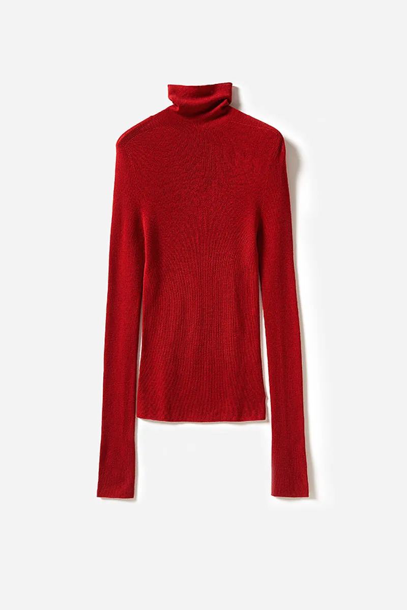 100 Wool Seamless Knitted Turtleneck Sweater