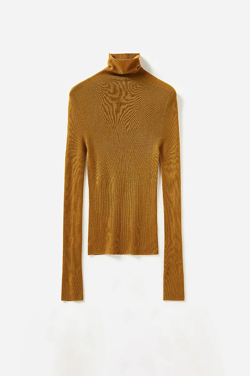 100 Wool Seamless Knitted Turtleneck Sweater