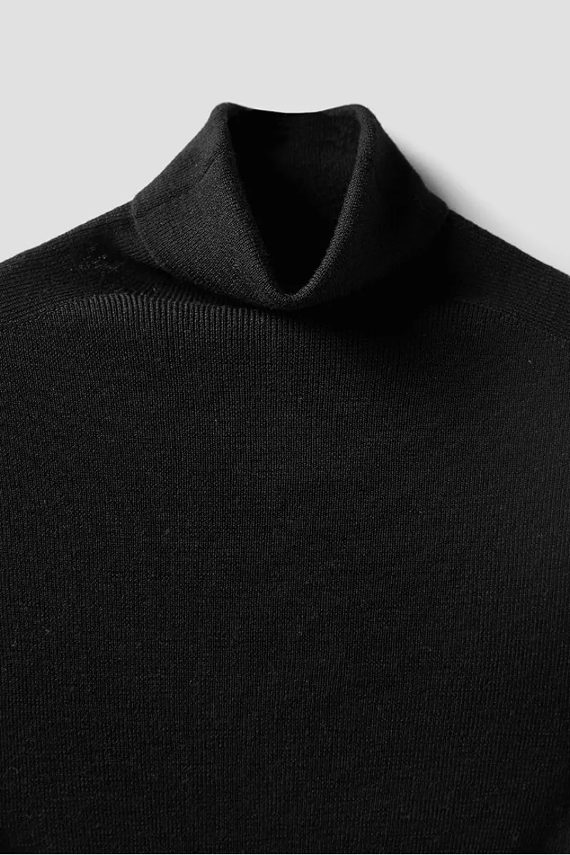 100 Wool Seamless Knitted Turtleneck Sweater