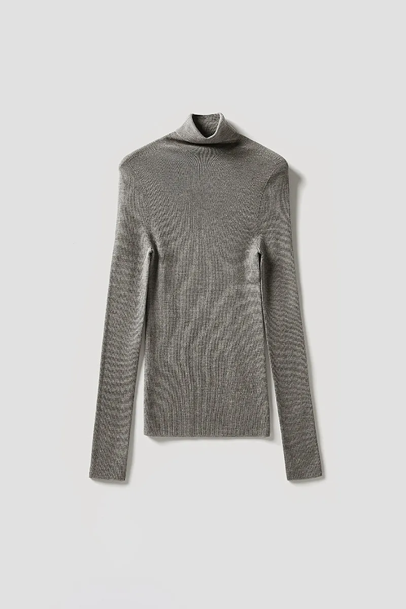 100 Wool Seamless Knitted Turtleneck Sweater