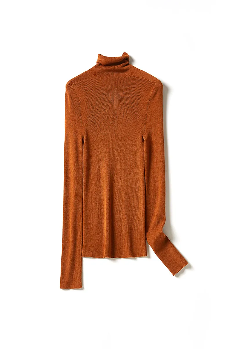 100 Wool Seamless Knitted Turtleneck Sweater