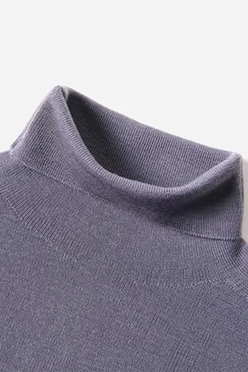 100 Wool Seamless Knitted Turtleneck Sweater