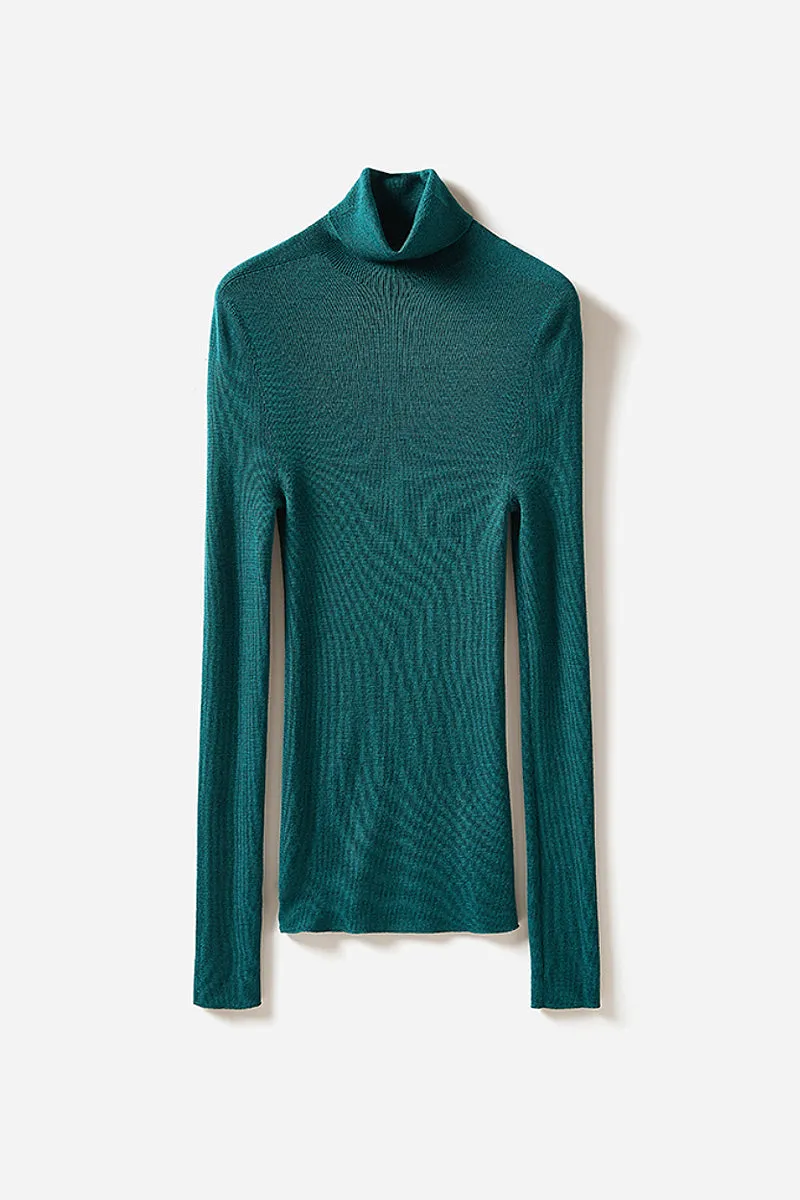 100 Wool Seamless Knitted Turtleneck Sweater