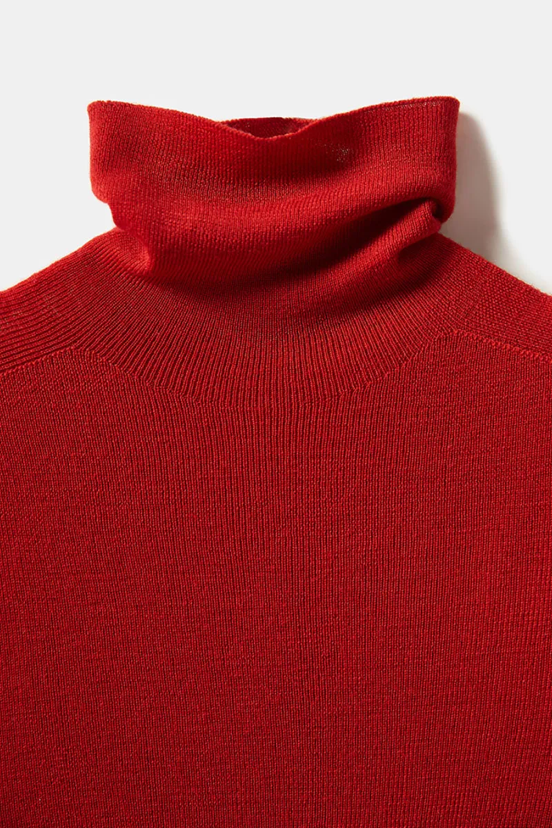 100 Wool Seamless Knitted Turtleneck Sweater