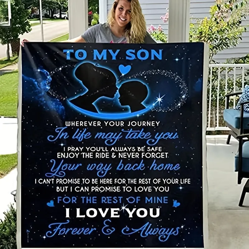 1pc Cozy Flannel Blanket - Soft, Warm, and Gentle Throw for Couch, Bed, Sofa - Heartfelt Gift from Mother to Son