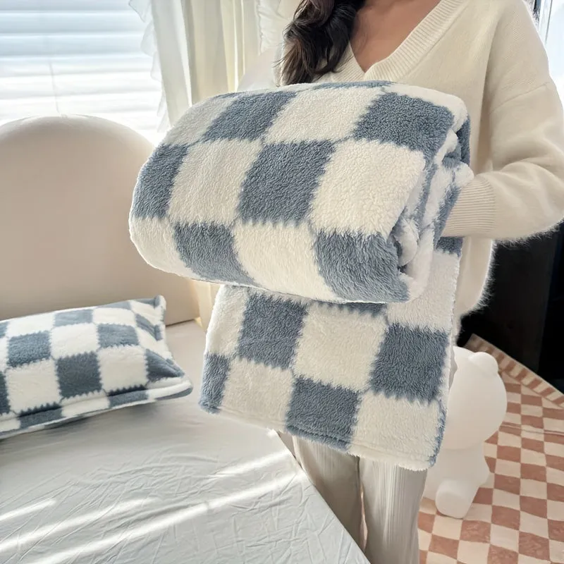 1pc Cozy Traditional Style Plaid Flannel Blanket, Red And White Or Black And White, Soft Panda Velvet (Polyester Fiber), Warm Travel Pet Blanket For Dogs And Cats, Washable