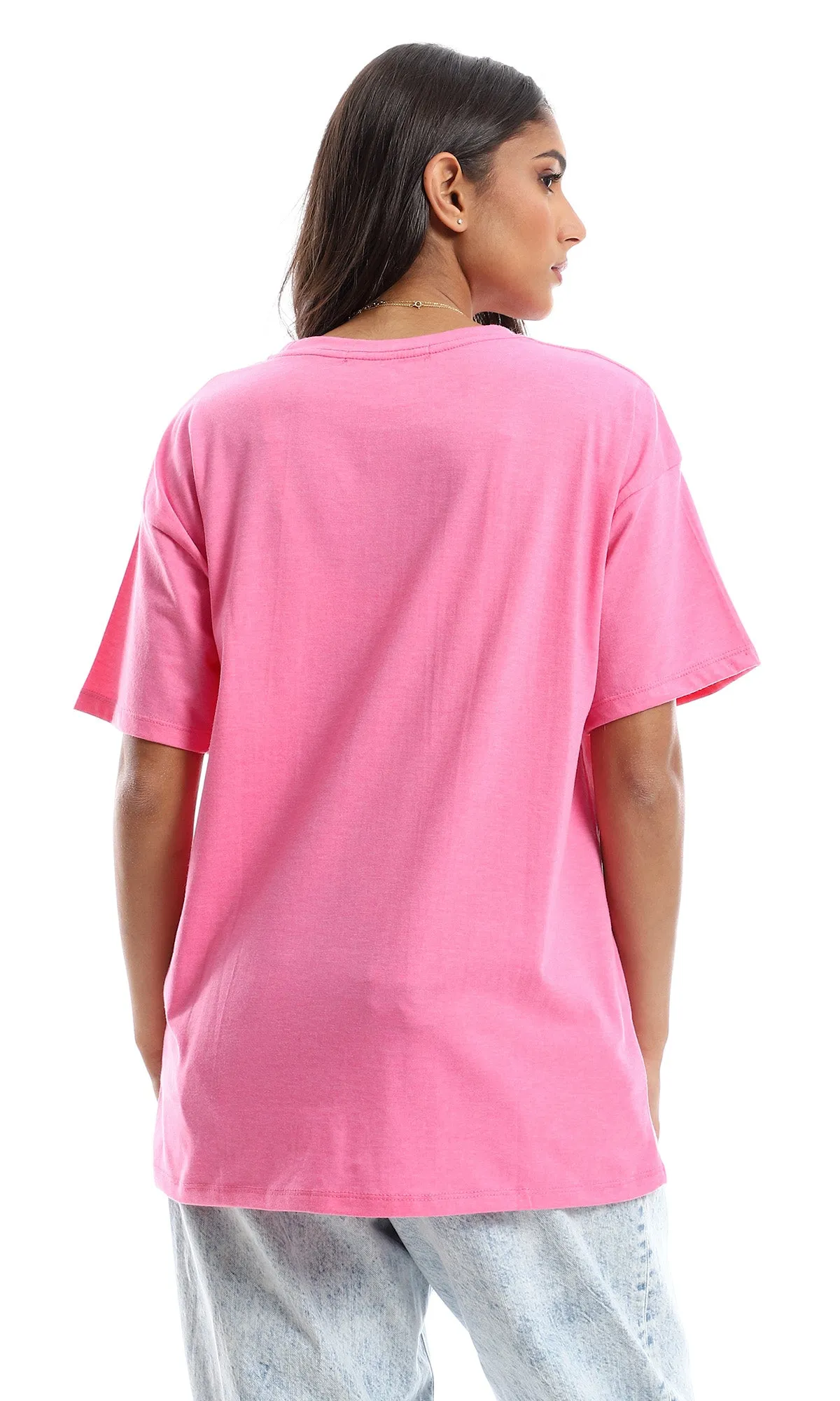 98822 Basic Slip On Cotton Half Sleeves T-Shirt - Light Pink
