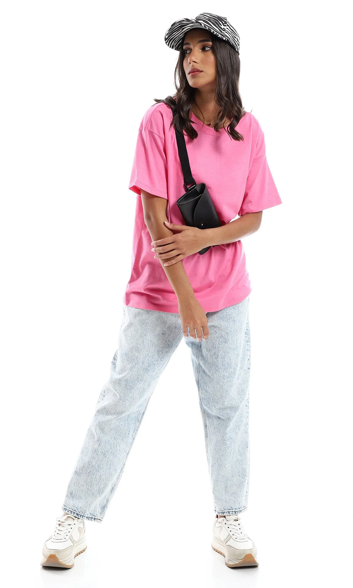 98822 Basic Slip On Cotton Half Sleeves T-Shirt - Light Pink