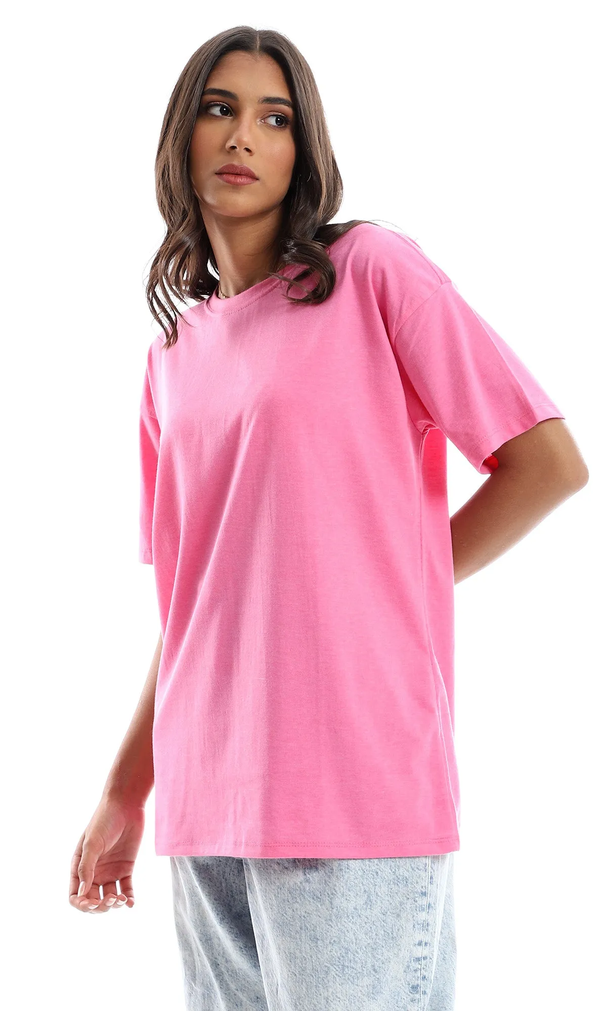 98822 Basic Slip On Cotton Half Sleeves T-Shirt - Light Pink
