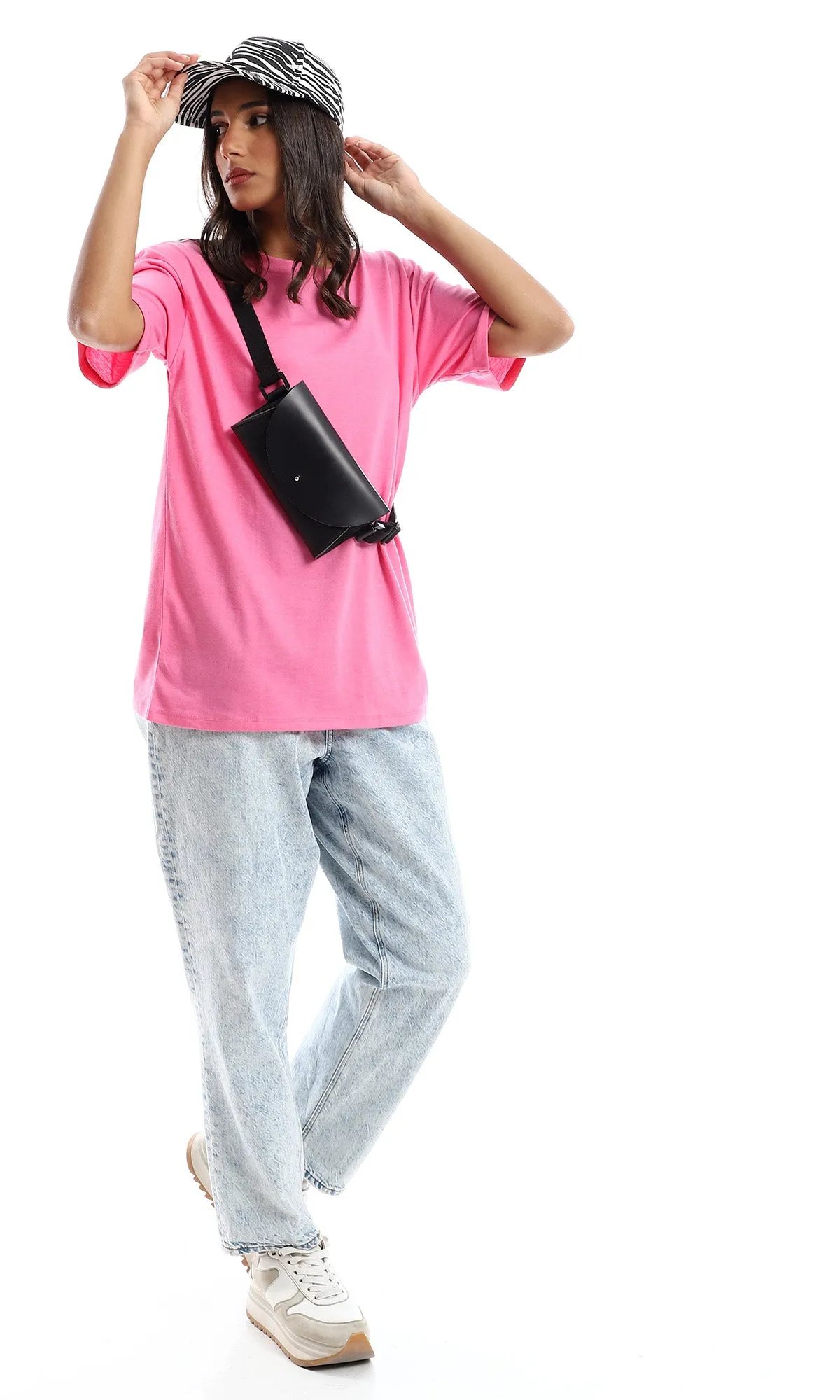 98822 Basic Slip On Cotton Half Sleeves T-Shirt - Light Pink