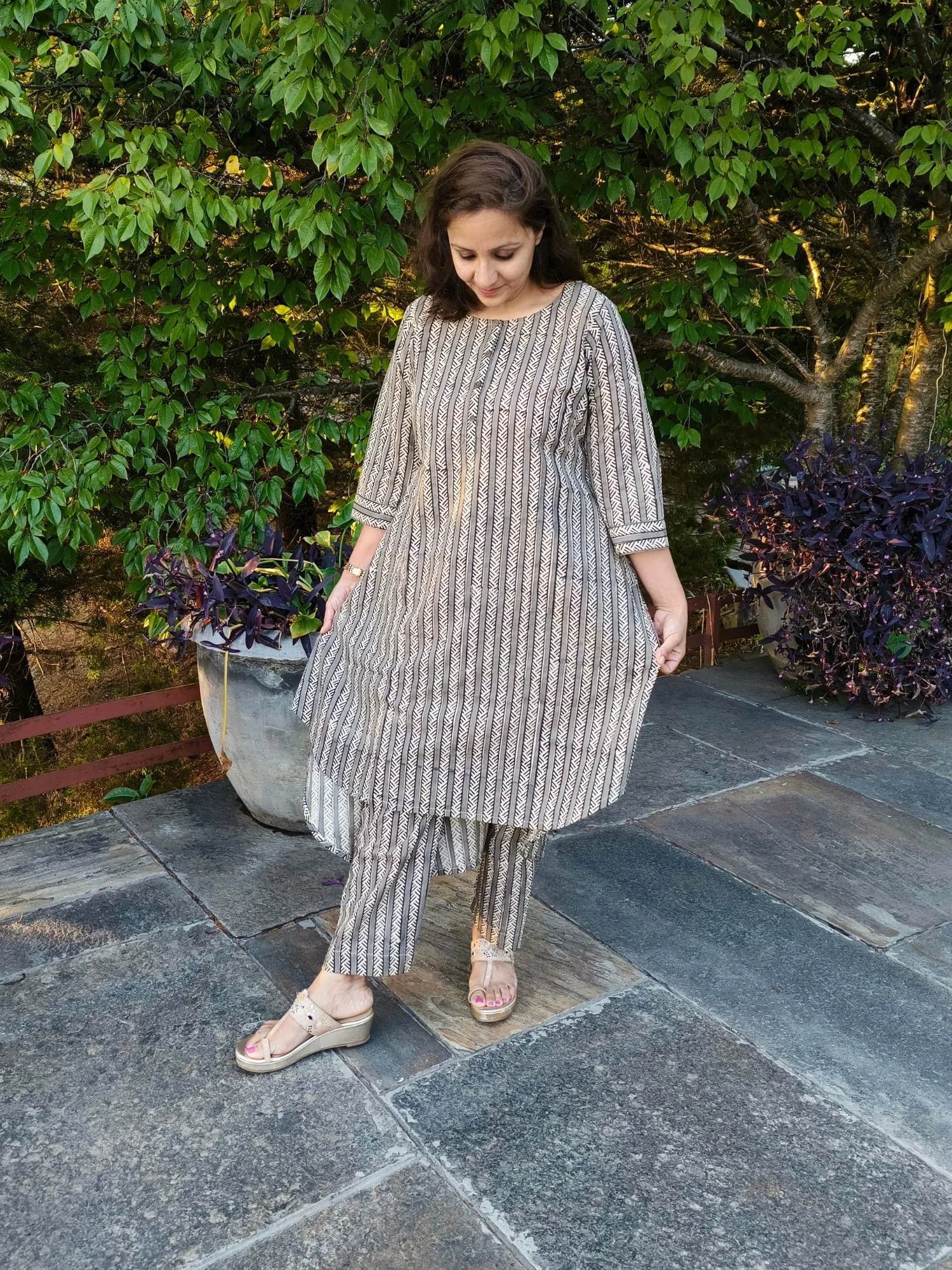 Aalia Striped Block Print Cotton Co-ord