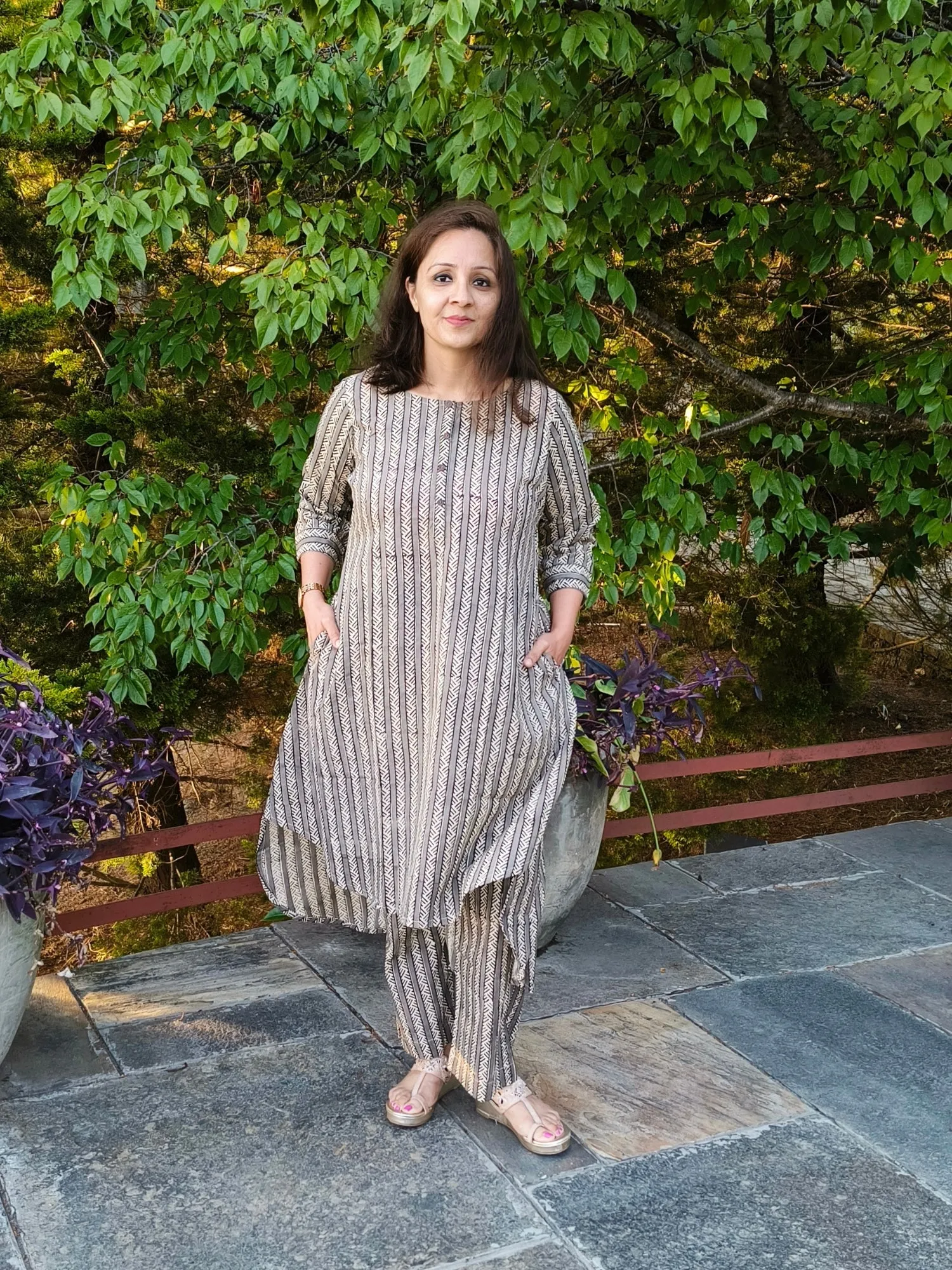 Aalia Striped Block Print Cotton Co-ord