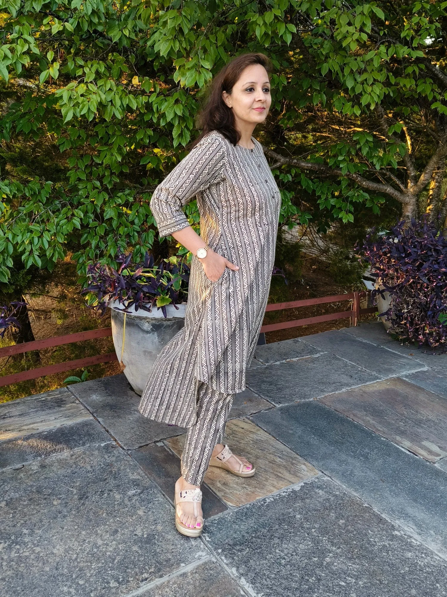Aalia Striped Block Print Cotton Co-ord