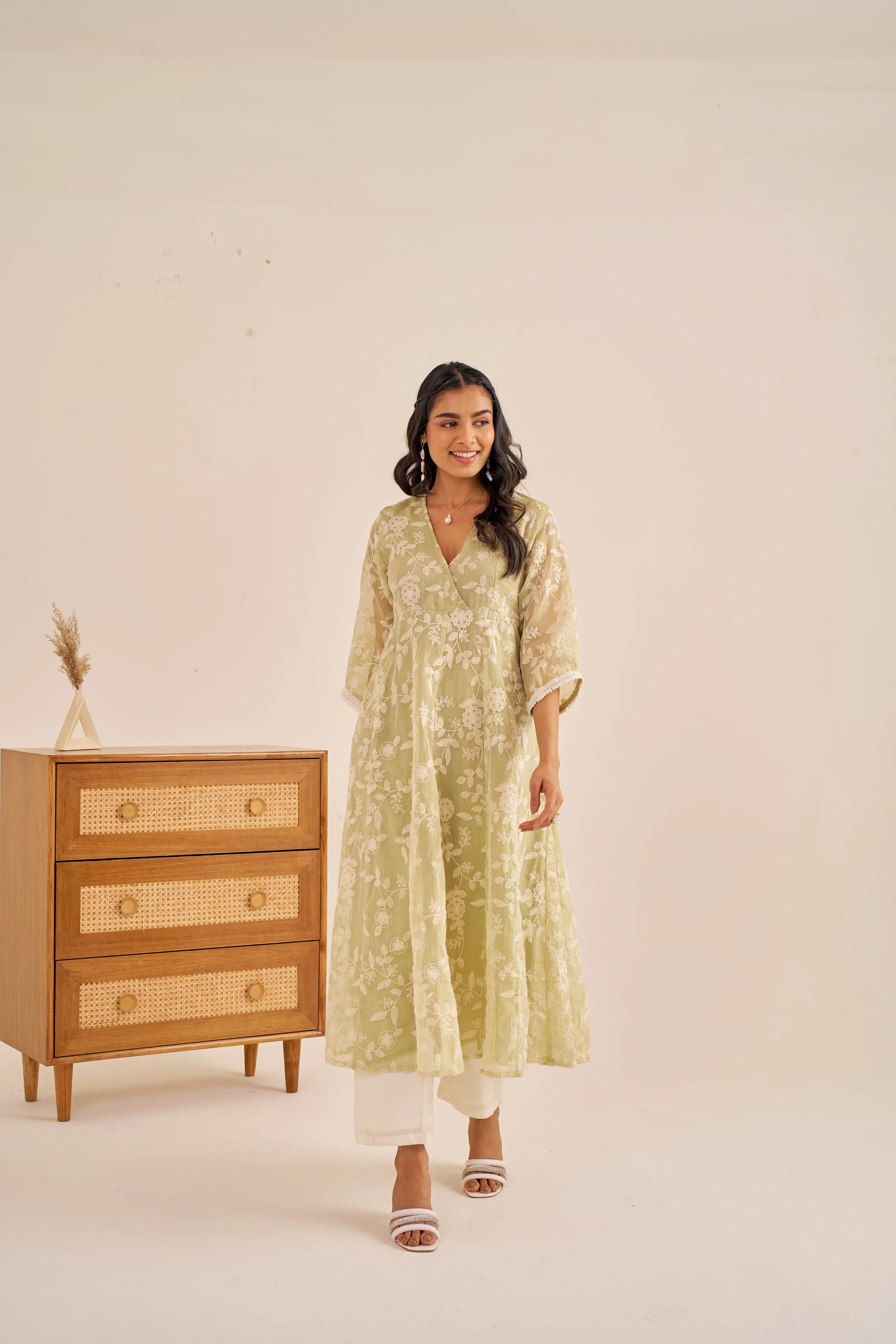 Alaya Meher Green Embroidered Anarkali Kurta Set