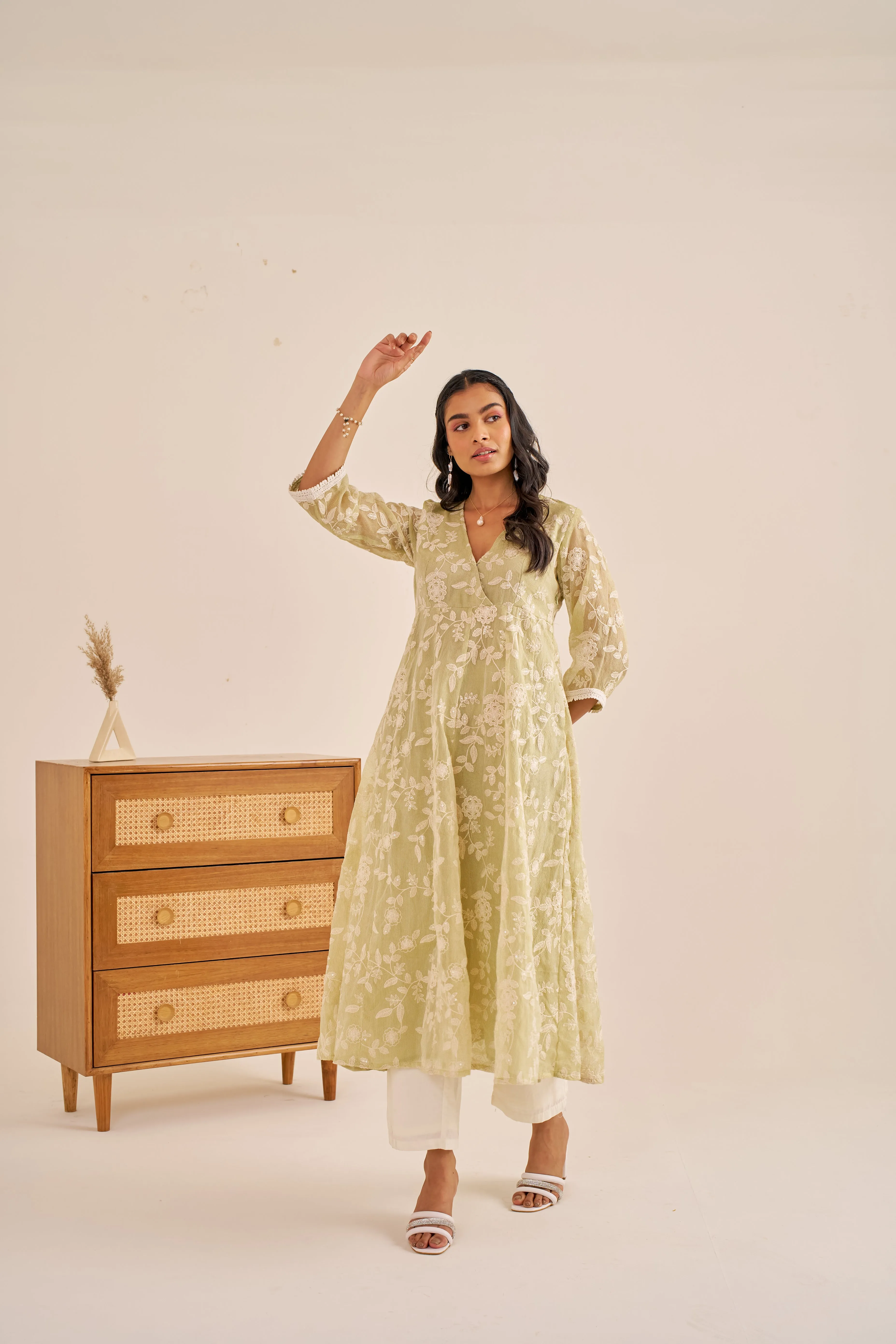 Alaya Meher Green Embroidered Anarkali Kurta Set
