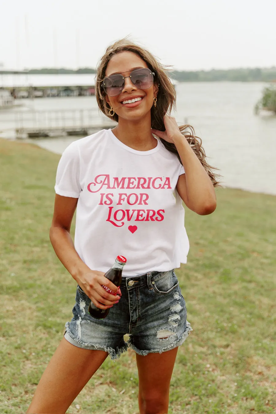 AMERICA IS FOR LOVERS CROPPED SHORT SLEEVE TEE