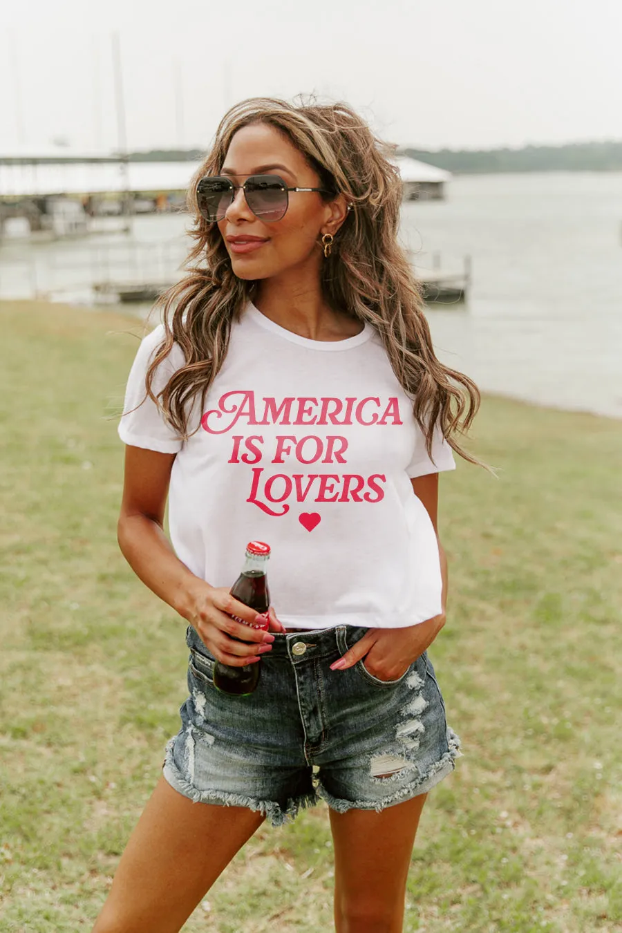 AMERICA IS FOR LOVERS CROPPED SHORT SLEEVE TEE