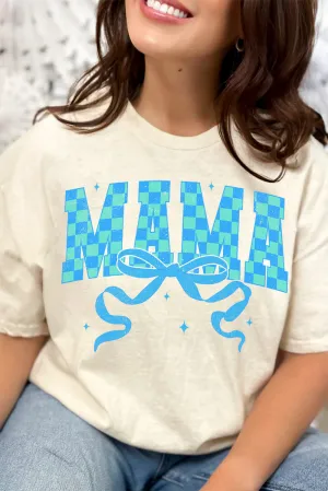 Aqua Checkered Arched Mama Short Sleeve Relaxed Fit T-Shirt