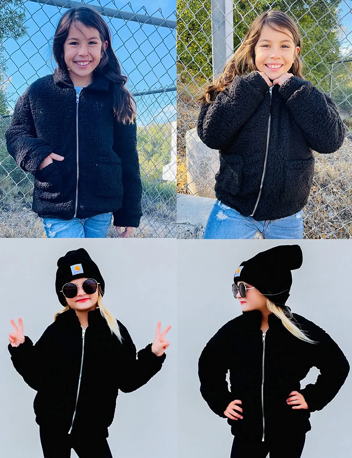 Arshiner Girls Full Zip Fleece Jacket Sherpa Outwear Coat