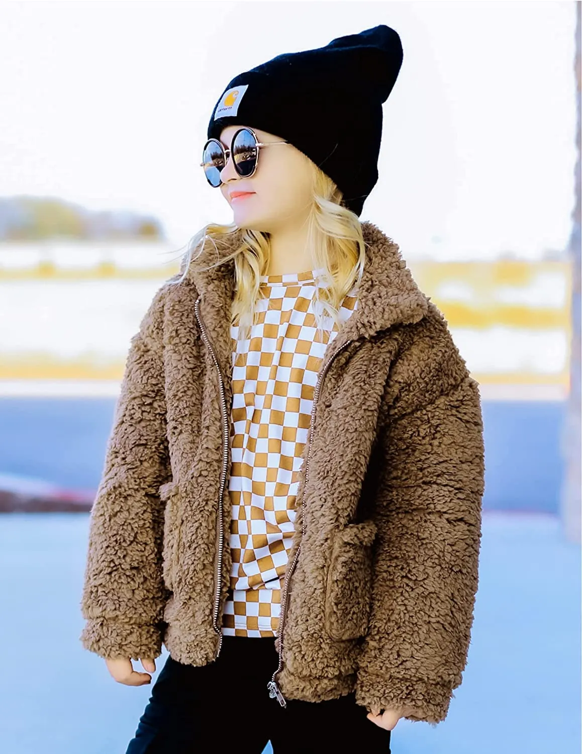 Arshiner Girls Full Zip Fleece Jacket Sherpa Outwear Coat