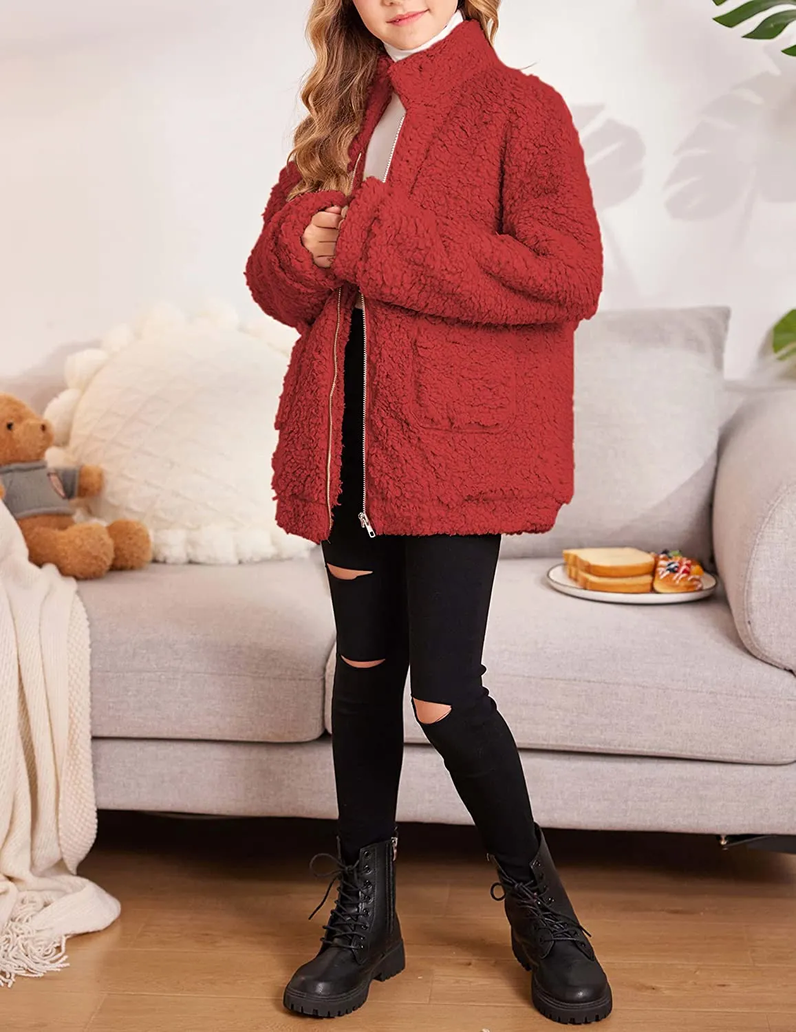 Arshiner Girls Full Zip Fleece Jacket Sherpa Outwear Coat