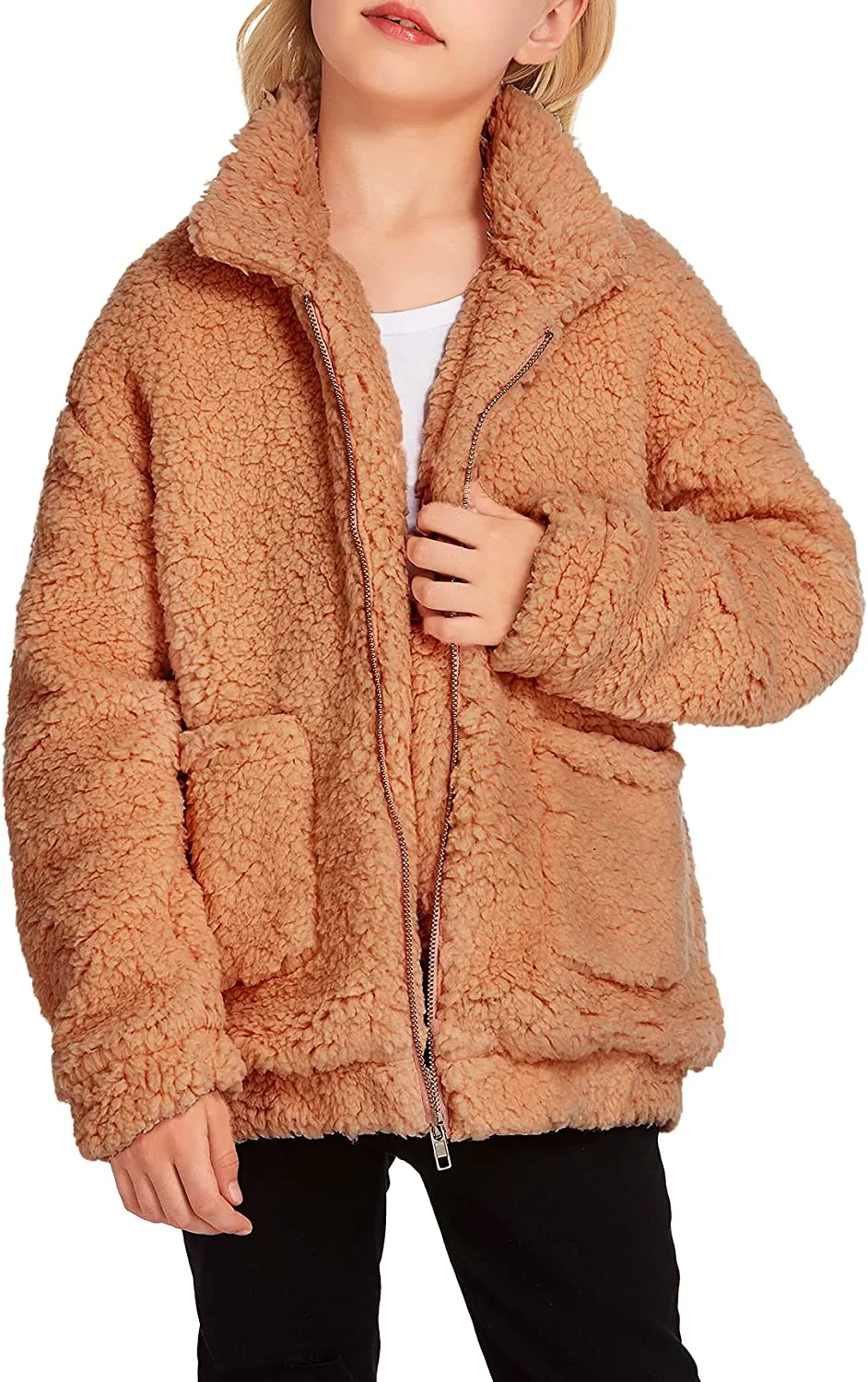Arshiner Girls Full Zip Fleece Jacket Sherpa Outwear Coat