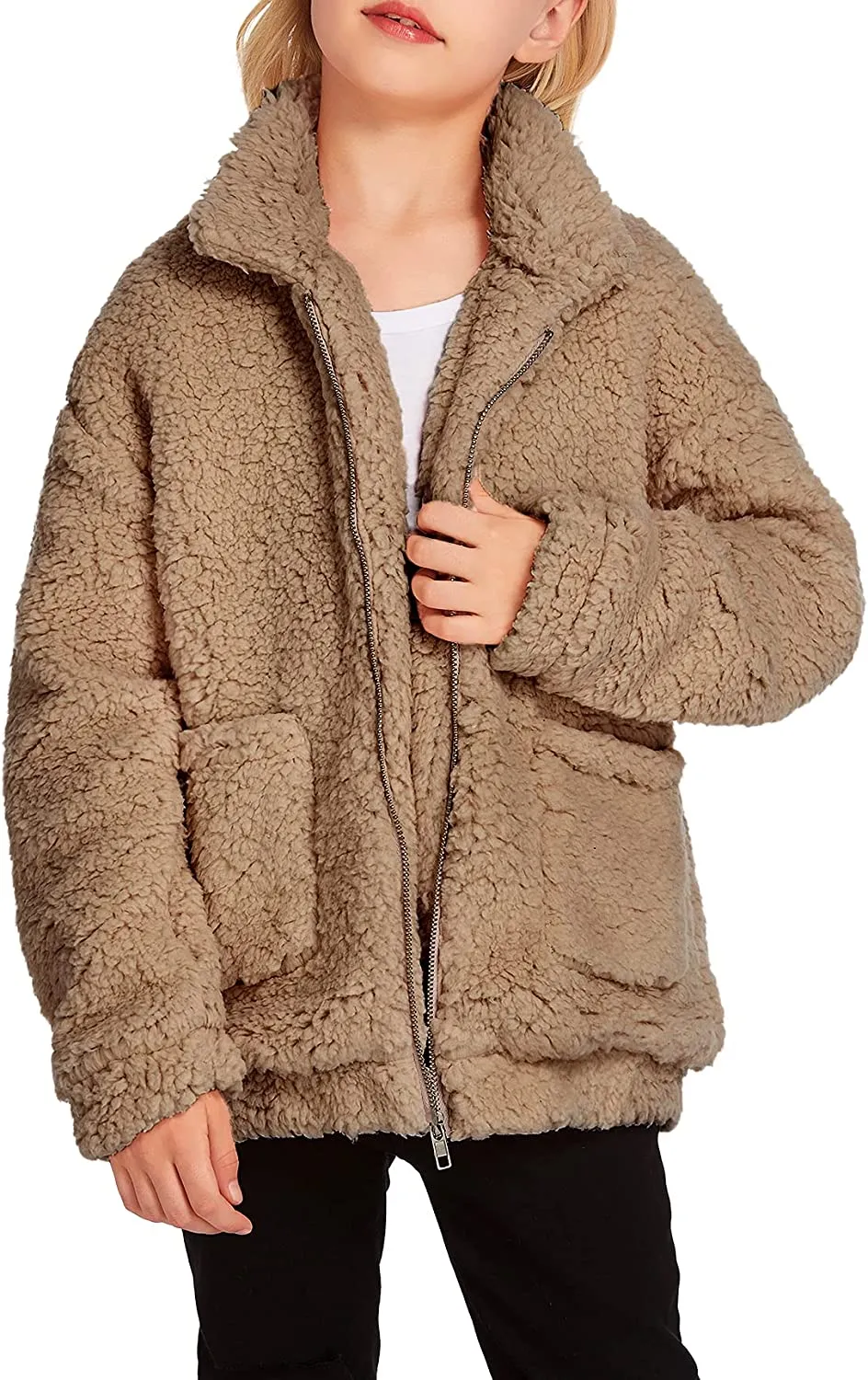 Arshiner Girls Full Zip Fleece Jacket Sherpa Outwear Coat