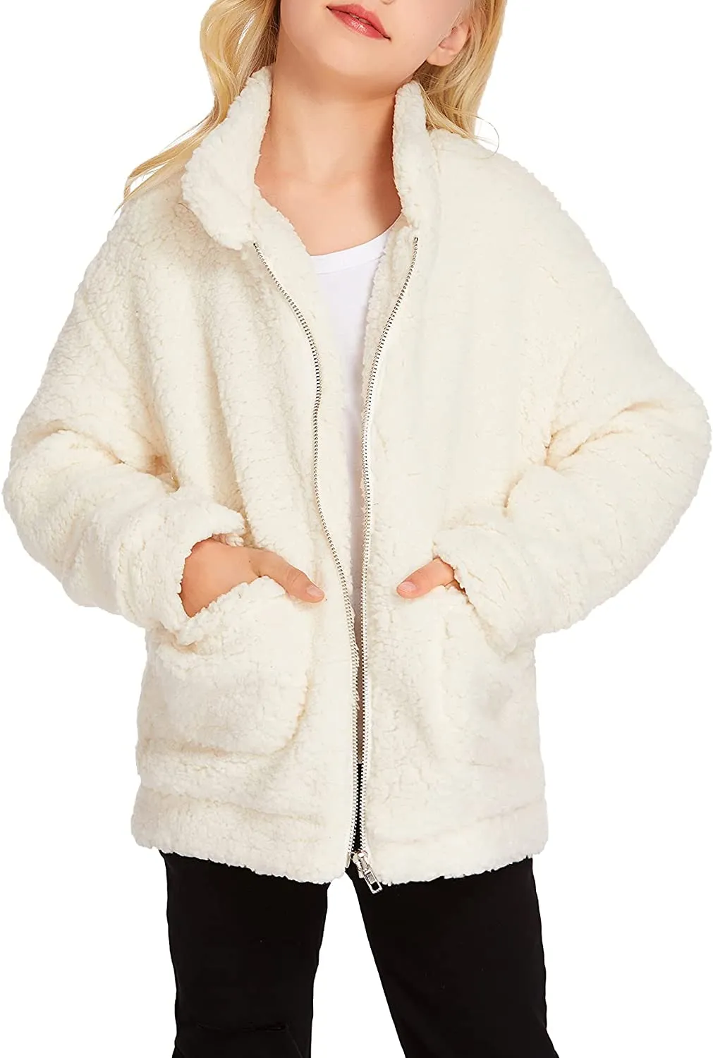 Arshiner Girls Full Zip Fleece Jacket Sherpa Outwear Coat