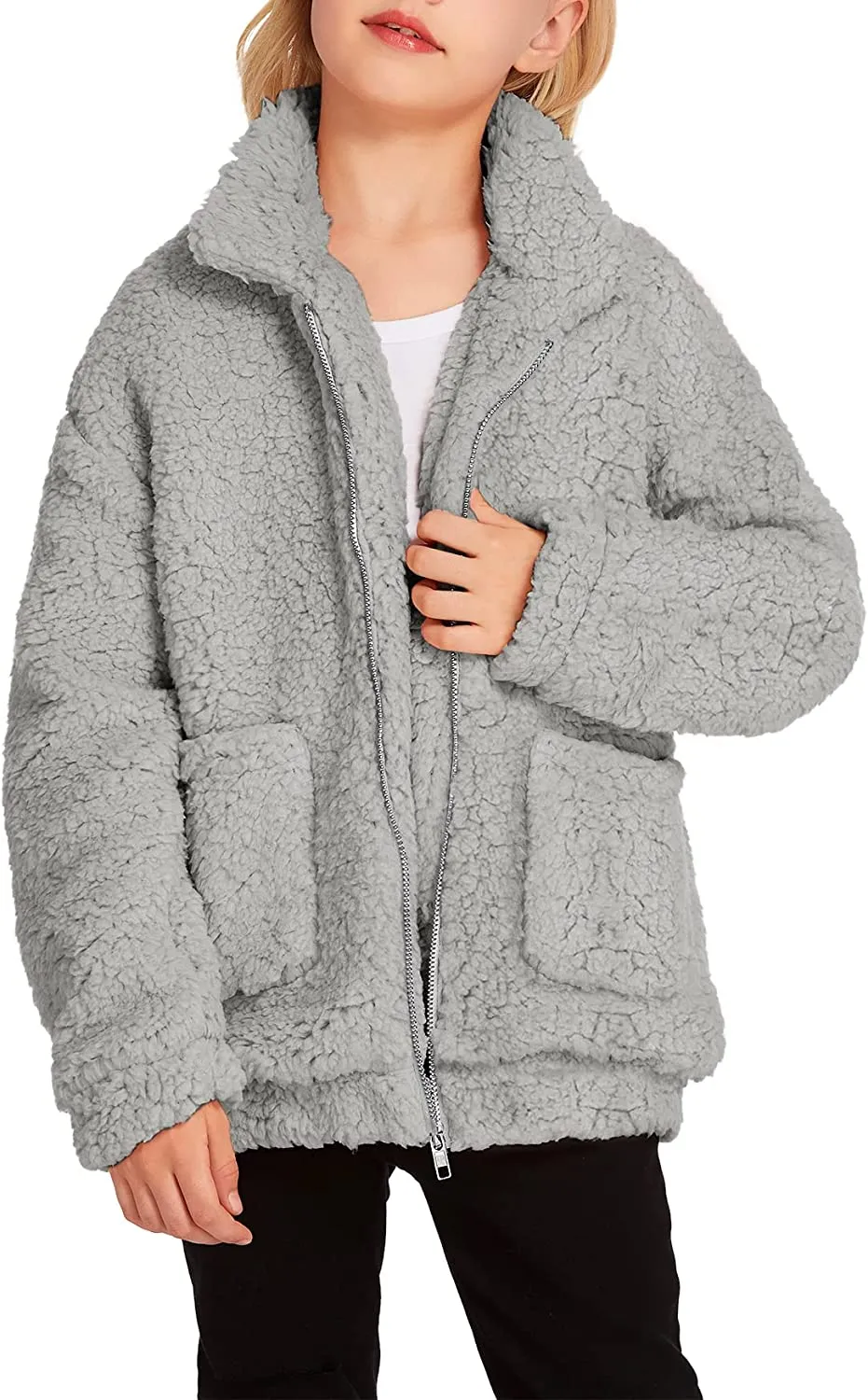 Arshiner Girls Full Zip Fleece Jacket Sherpa Outwear Coat