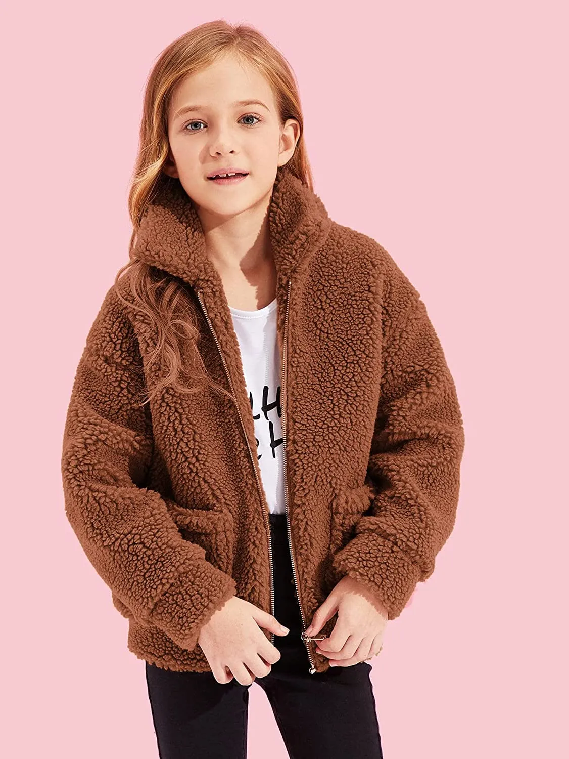 Arshiner Girls Full Zip Fleece Jacket Sherpa Outwear Coat