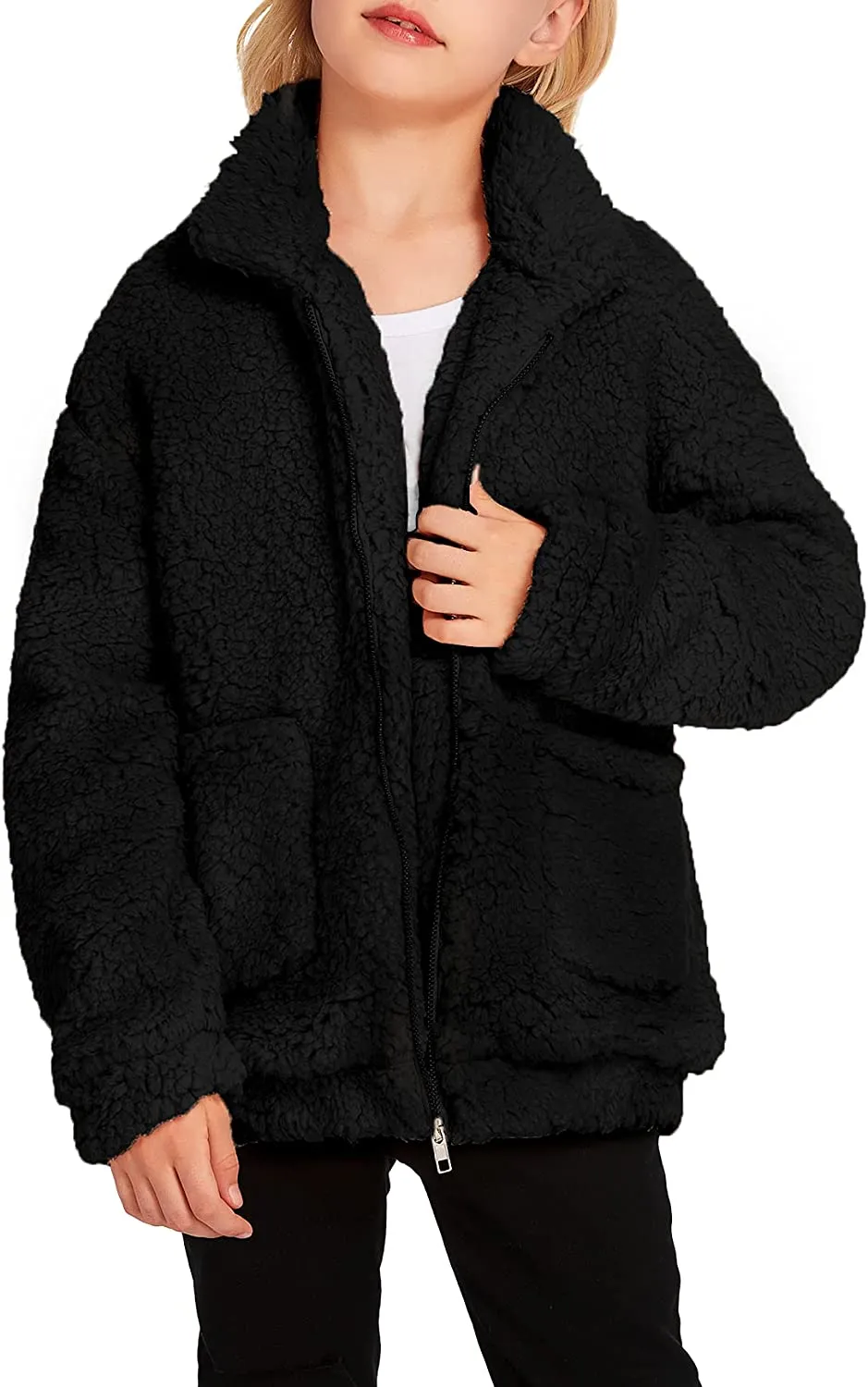 Arshiner Girls Full Zip Fleece Jacket Sherpa Outwear Coat