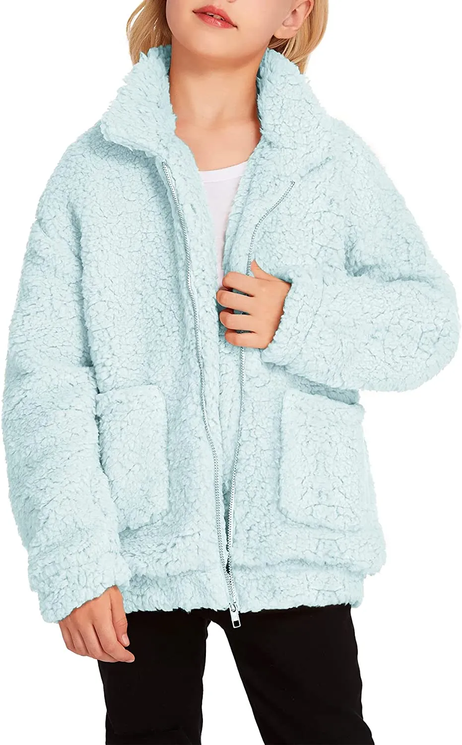 Arshiner Girls Full Zip Fleece Jacket Sherpa Outwear Coat