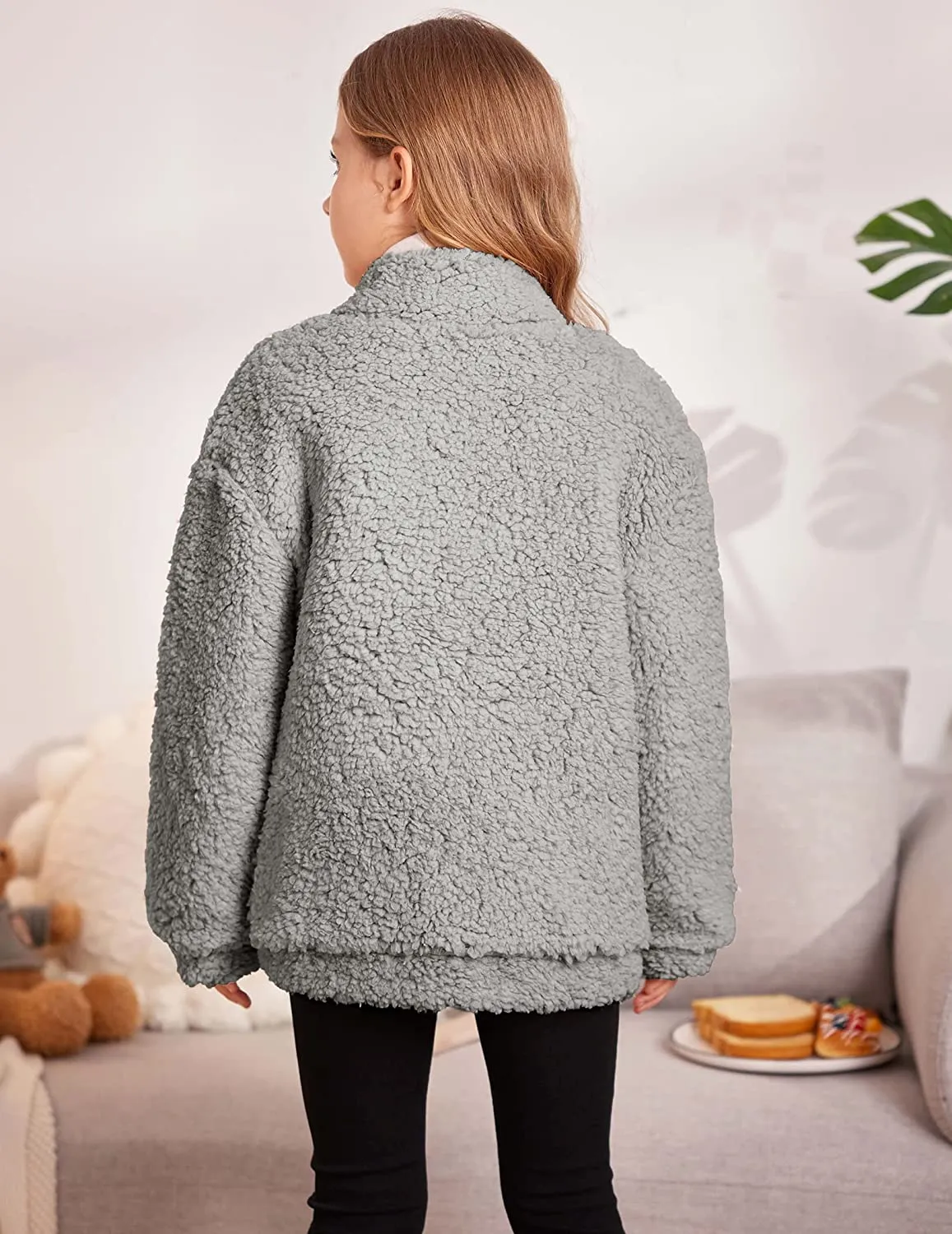 Arshiner Girls Full Zip Fleece Jacket Sherpa Outwear Coat