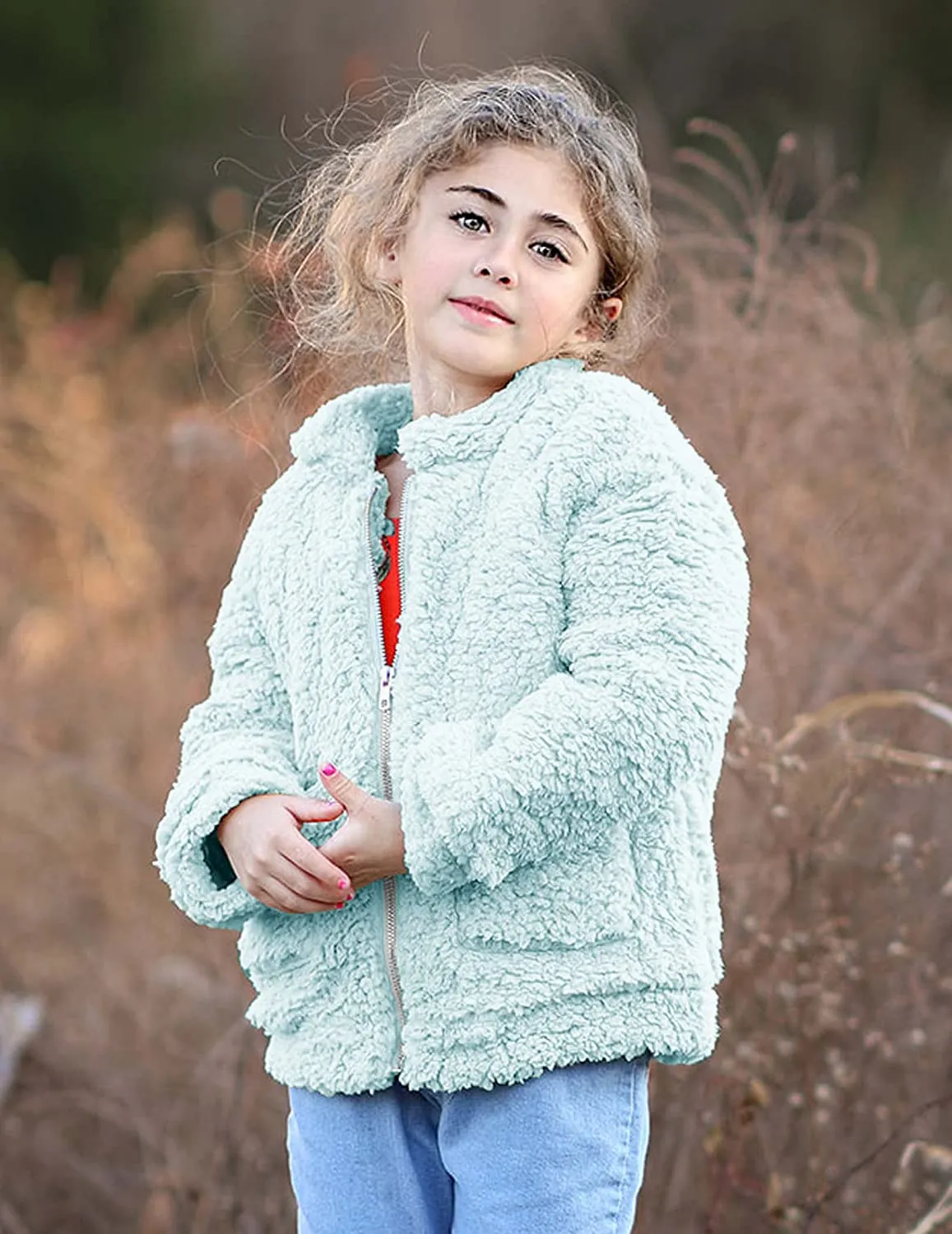 Arshiner Girls Full Zip Fleece Jacket Sherpa Outwear Coat