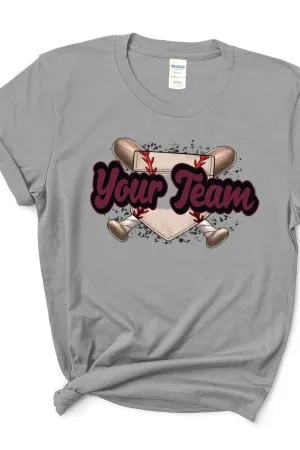 Baseball Home Plate Maroon And Black Short Sleeve Relaxed Fit T-Shirt