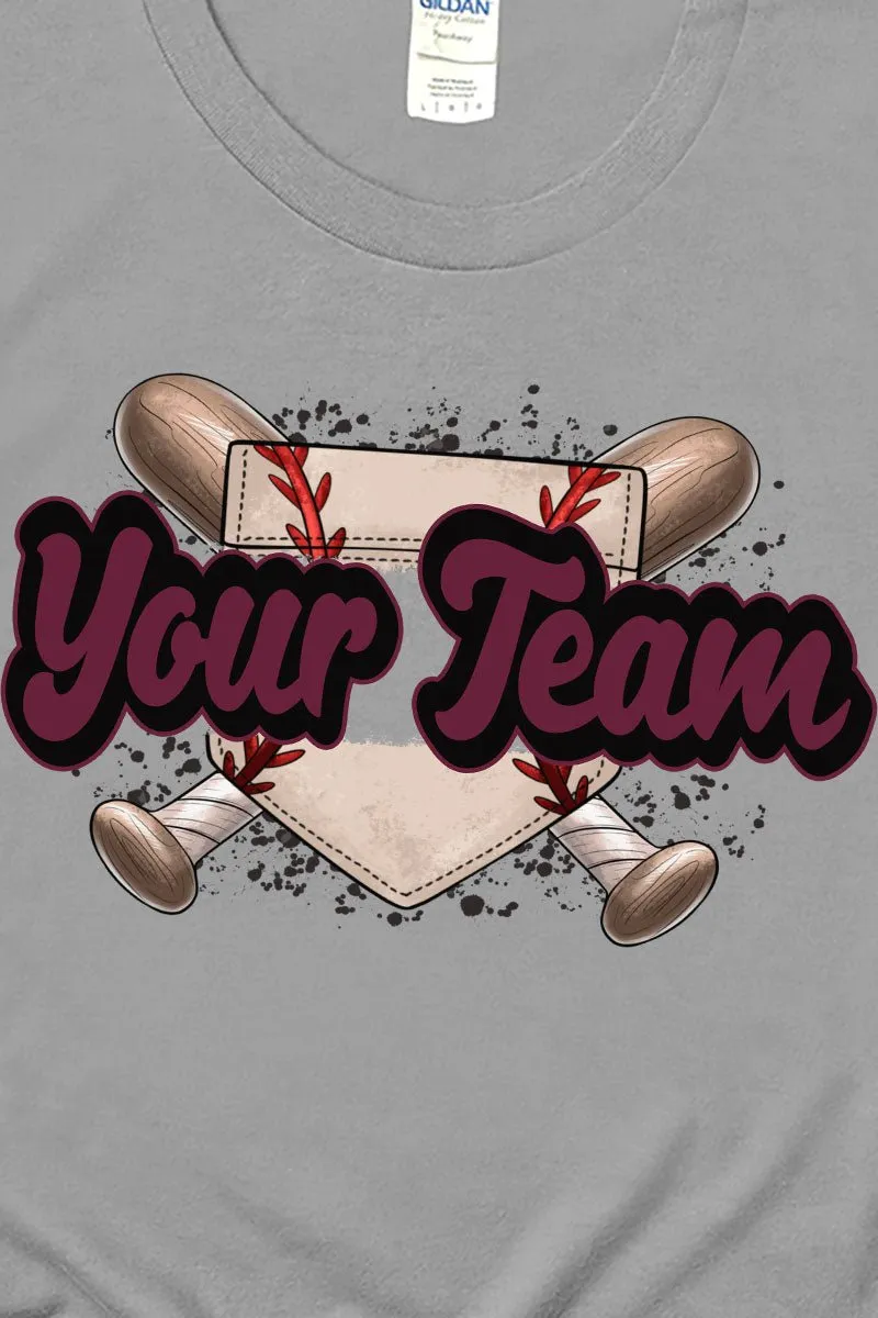 Baseball Home Plate Maroon And Black Short Sleeve Relaxed Fit T-Shirt