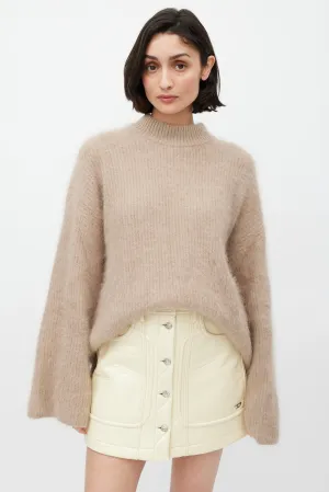 Beige Fuzzy Mock Neck Sweater