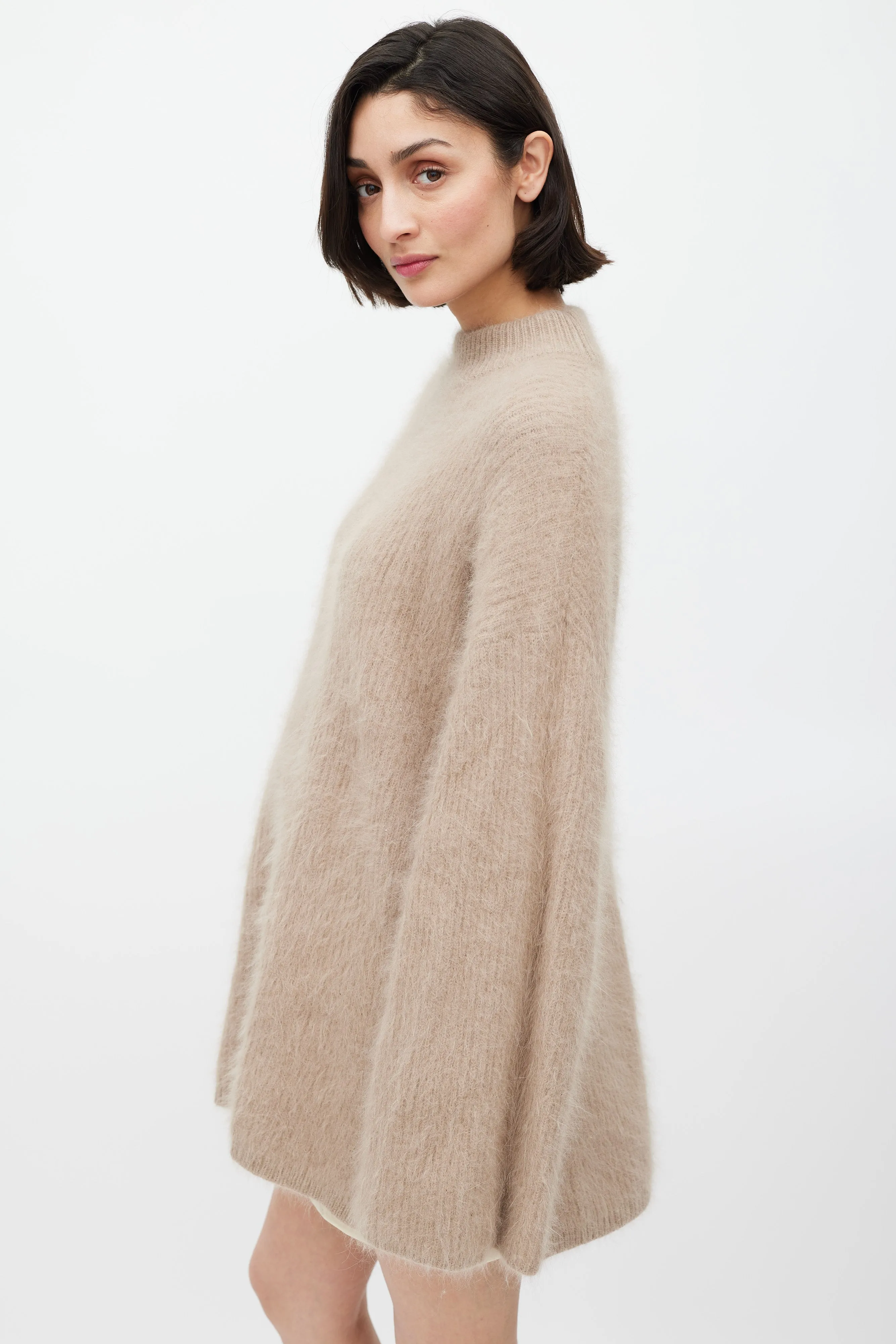 Beige Fuzzy Mock Neck Sweater