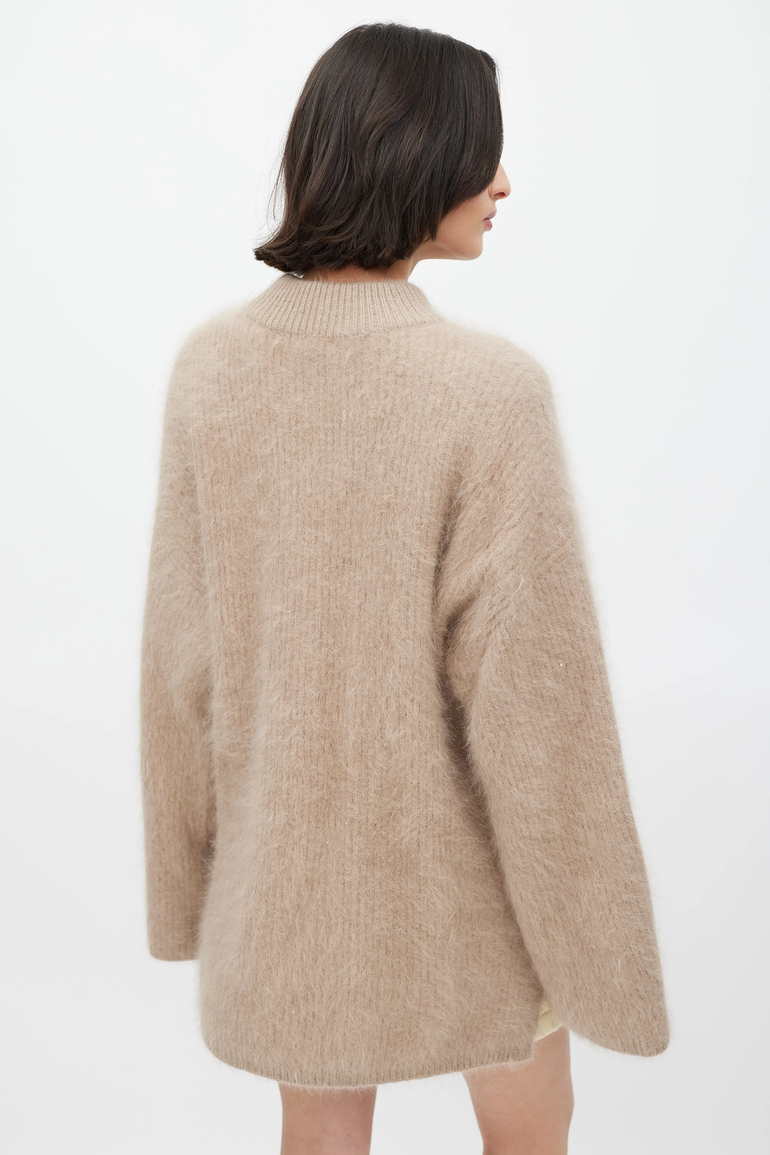 Beige Fuzzy Mock Neck Sweater
