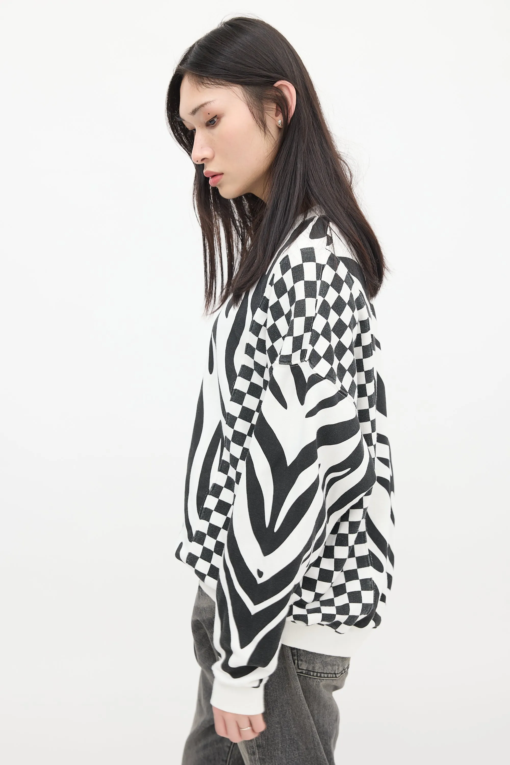 Black & White Printed Oversized Crewneck Sweater