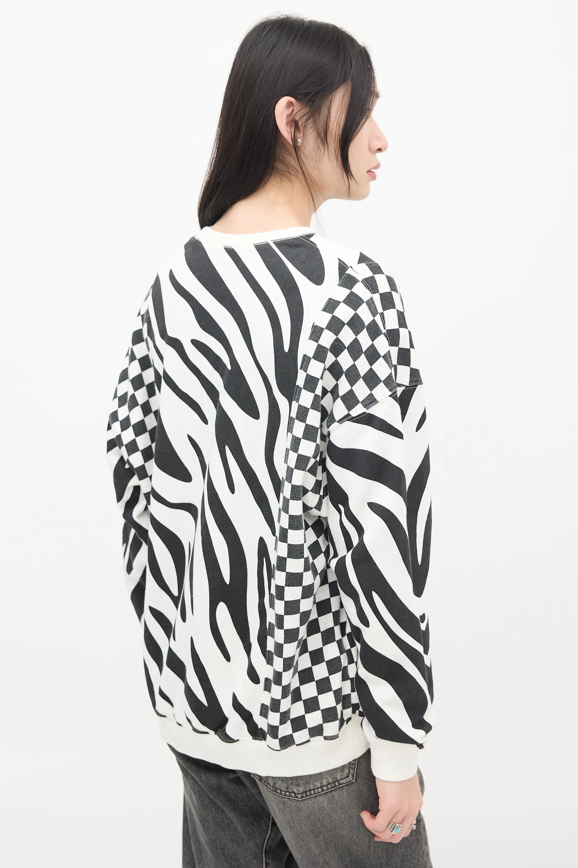 Black & White Printed Oversized Crewneck Sweater