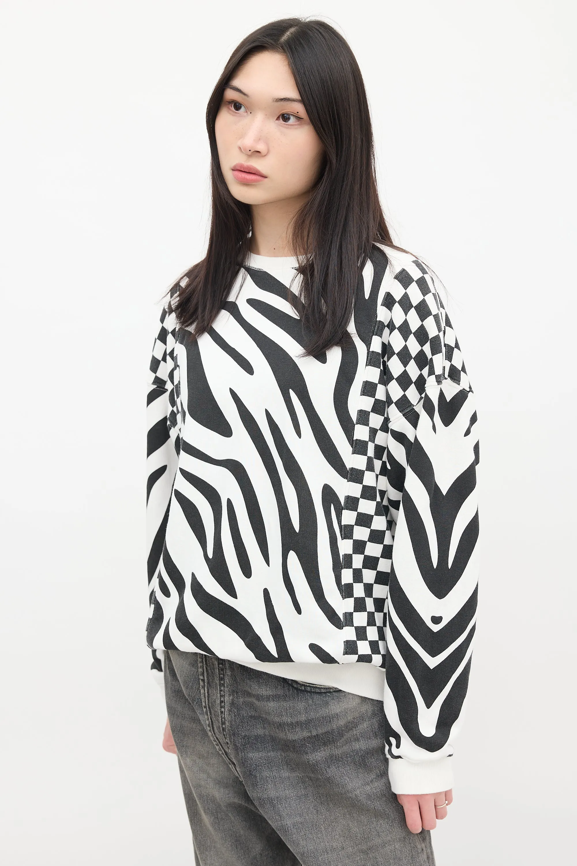 Black & White Printed Oversized Crewneck Sweater