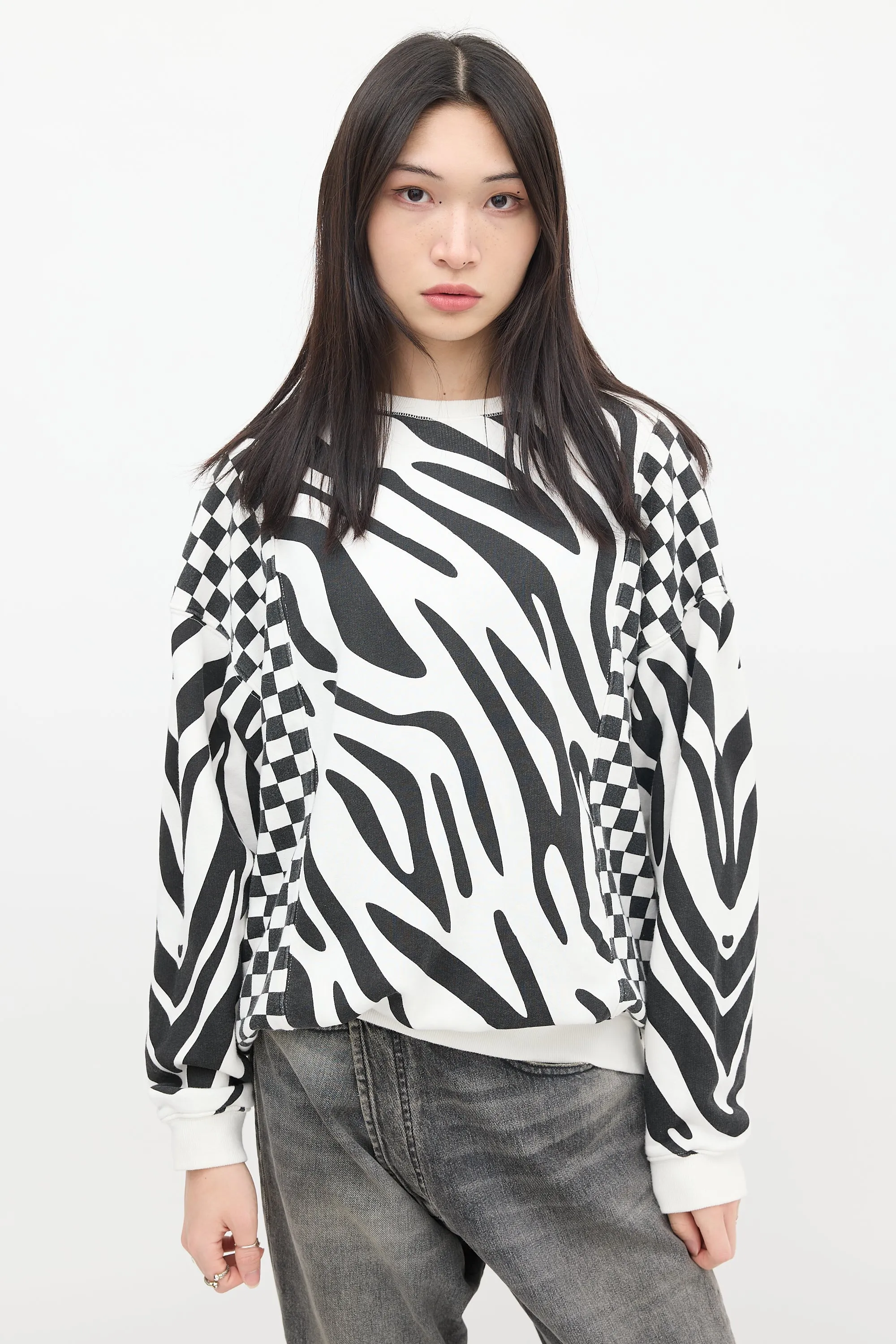 Black & White Printed Oversized Crewneck Sweater