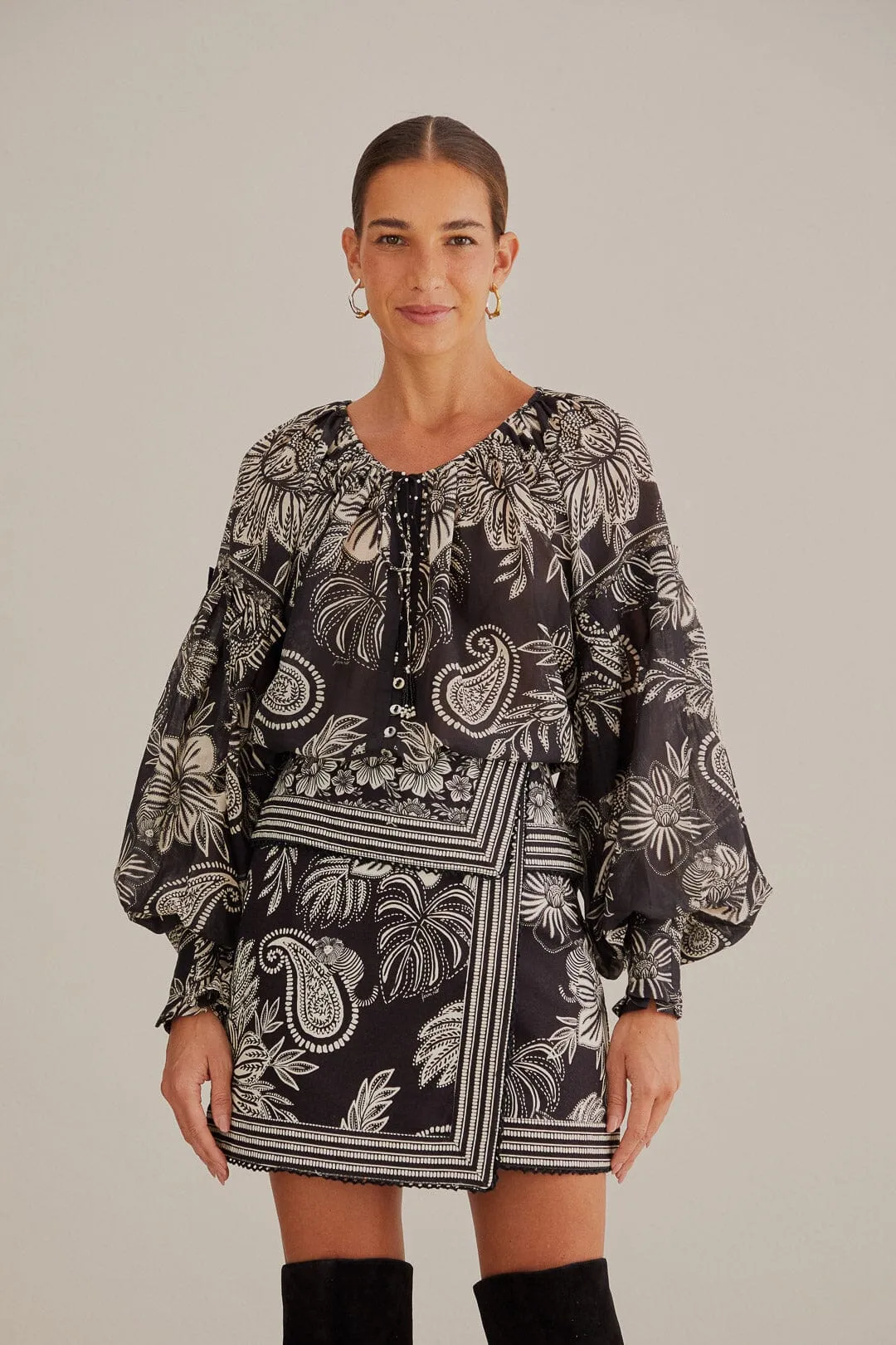 Black Paisley Bloom Mini Skirt