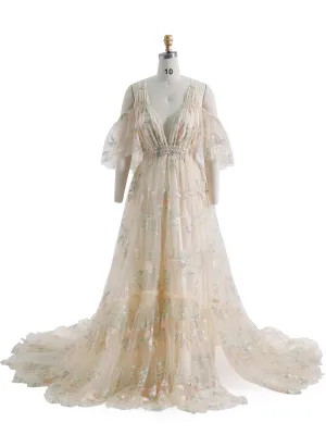 Boho Chic Elegance Embroidery Lace Tulle Photography Dress YW231158