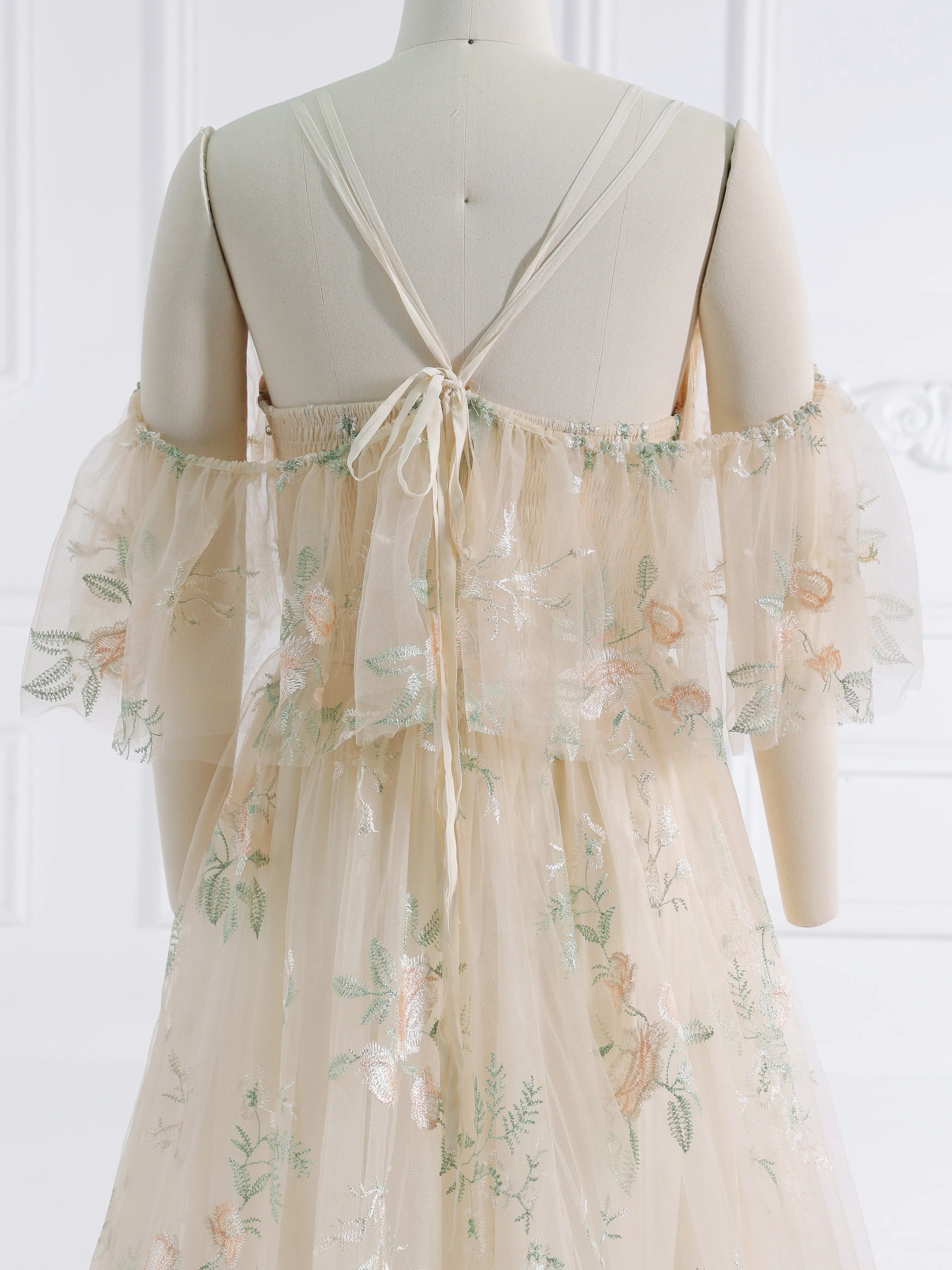 Boho Chic Elegance Embroidery Lace Tulle Photography Dress YW231158
