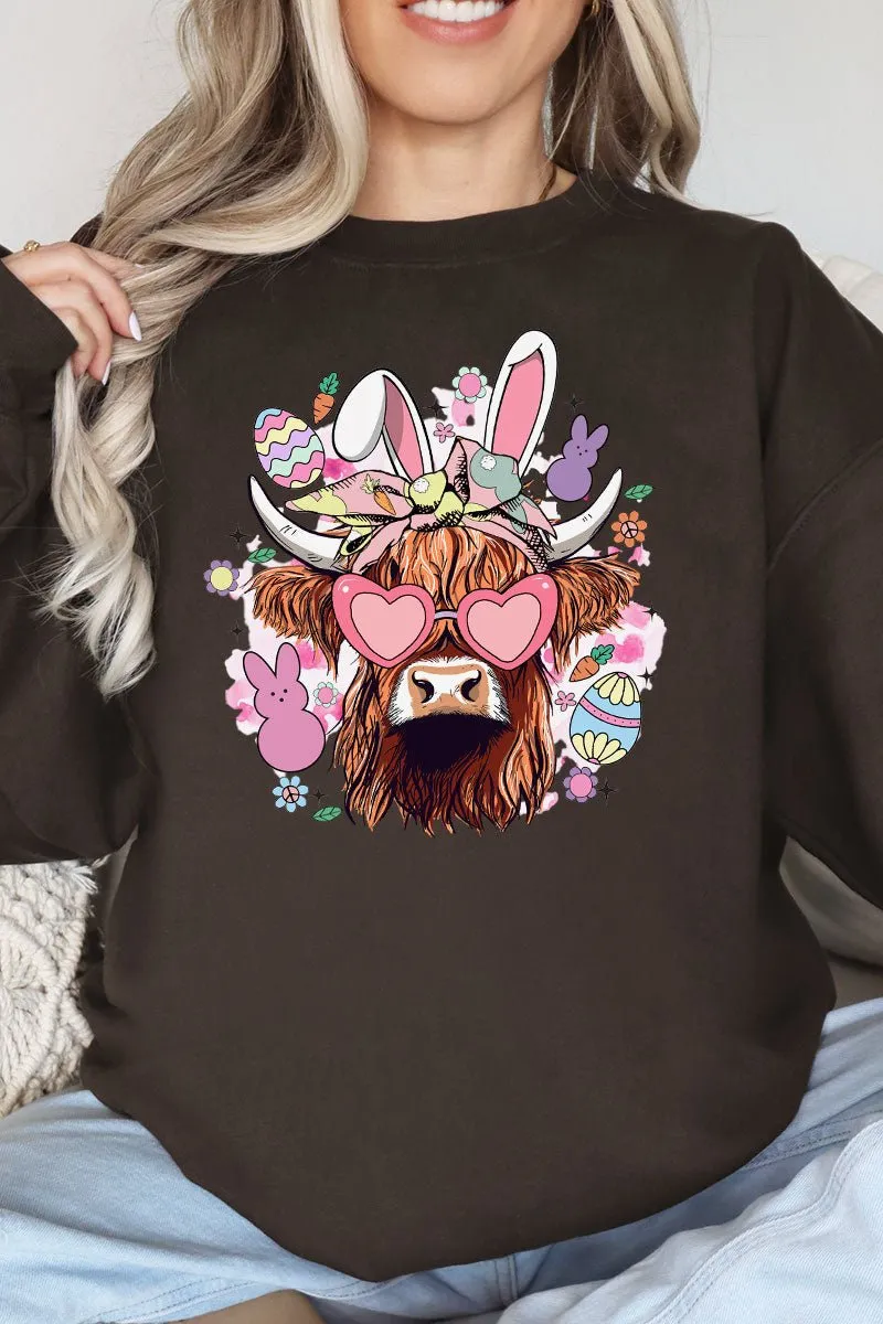 Bunny Hoppin' Highland Cow Heavy-weight Crew Sweatshirt