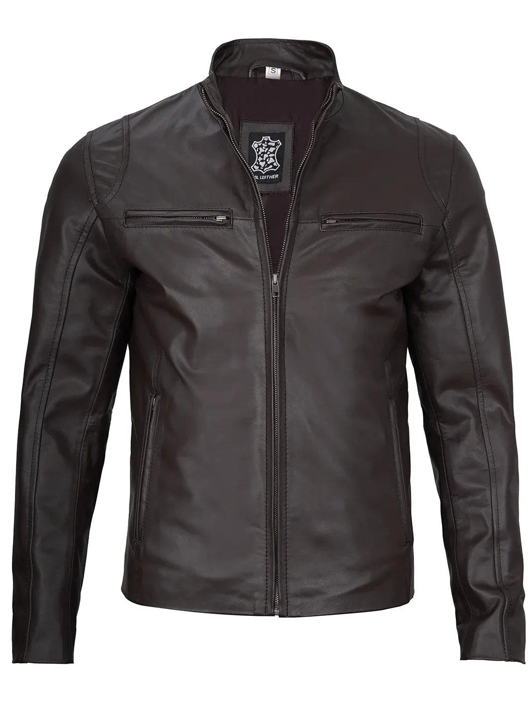 Clinton Dark Brown Cafe Racer Leather Jacket