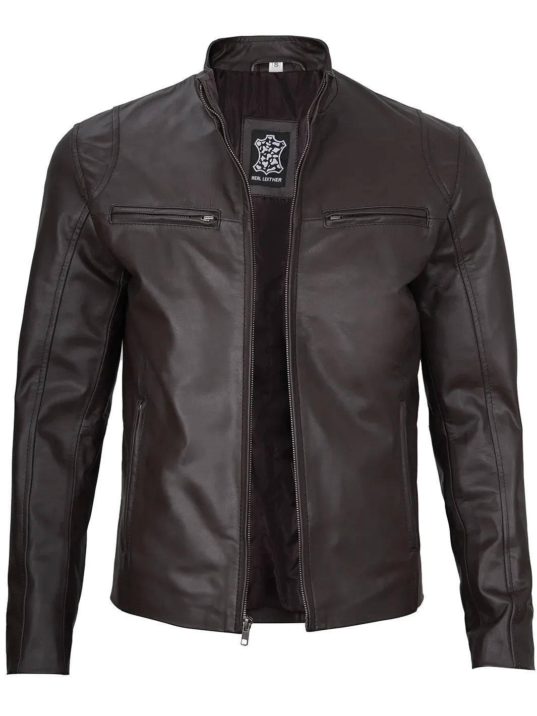 Clinton Dark Brown Cafe Racer Leather Jacket
