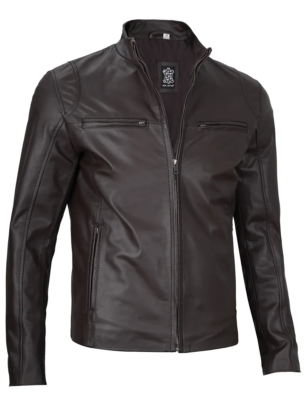 Clinton Dark Brown Cafe Racer Leather Jacket